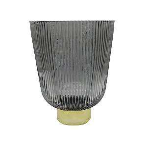VASO DE VIDRO TRANSPARENTE CINZA COM BASE DOURADO