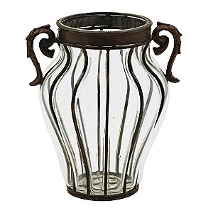 VASO DECORATIVO DE FERRO COM VIDRO