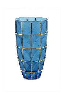 VASO AZUL E DOURADO EM VIDRO