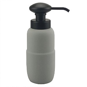 PORTA SABONETE LIQUIDO DE PORCELANA CINZA E PRETO 8CM X 8CM