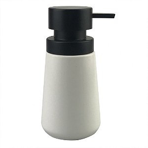 PORTA SABONETE LIQUIDO DE PORCELANA BRANCO E PRETO 8,5CM X 8