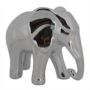 ELEFANTE DE CERAMICA PRATA 13,5CM X 7,5CM X 11,5CM