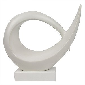PECA DECORATIVA DE CERAMICA BRANCA COM BASE DE MADEIRA 32CM