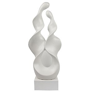 PECA DECORATIVA DE CERAMICA BRANCA COM BASE DE MADEIRA 27CM