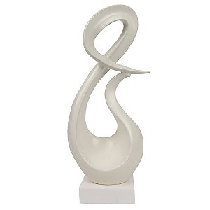 PECA DECORATIVA DE CERAMICA BRANCA COM BASE DE MADEIRA 19CM