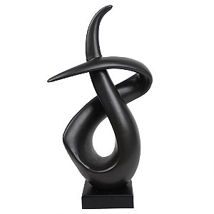 PECA DECORATIVA DE CERAMICA PRETA COM BASE DE MADEIRA 19CM X