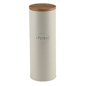 POTE DE FERRO PORTA MACARRAO BRANCO COM TAMPA DE MADEIRA