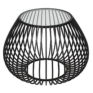 MESA DE METAL PRETA COM TAMPO DE VIDRO 58CM X 58CM X 40,5CM