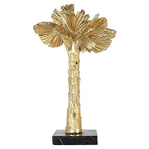 COQUEIRO DECORATIVO DE RESINA DOURADO COM BASE DE MARMORE PR