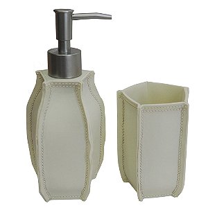 KIT DE BANHEIRO DE RESINA OFF WHITE COM PRESPONTO - 2PCS POR
