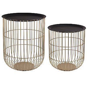CONJ. DE MESA LATERAL DOURADO E TAMPO PRETO - 2PCS G: 40CM X