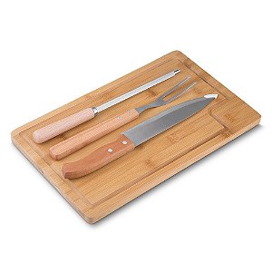 KIT CHURRASCO C/ TABUA DE BAMBU E CHAIRA KC0201
