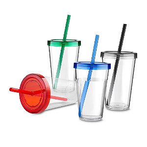 COPO PLASTICO 600ML C/ CANUDO VERMELHO CO8800