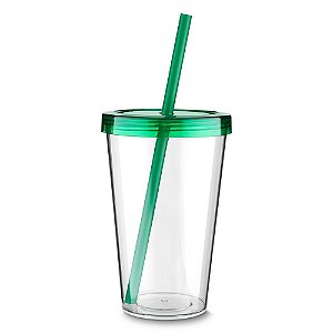 COPO PLASTICO 600ML C/ CANUDO VERDE CO8800