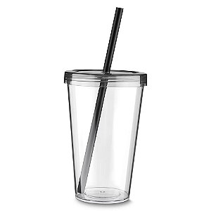 COPO PLASTICO 600ML C/ CANUDO PRETO CO8800
