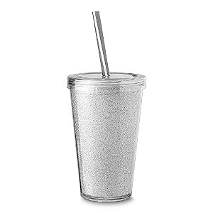 COPO PLASTICO 550ML C/ CANUDO PRATA CO8700
