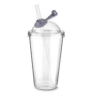 COPO PLASTICO 600ML C/ CANUDO CINZA CO8600