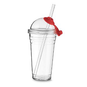 COPO PLASTICO 480 ML C/ TAMPA E CANUDO VERMELHO CO8000
