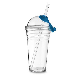 COPO PLASTICO 480 ML C/ TAMPA E CANUDO AZUL CO8000