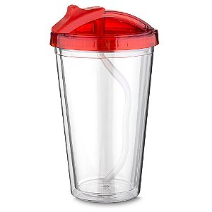 COPO PLASTICO 500ML C/ TAMPA E CANUDO VERMELHO CO6021