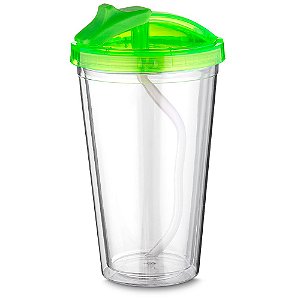 COPO PLASTICO 500ML C/ TAMPA E CANUDO VERDE CO6021