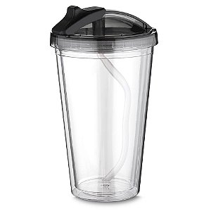 COPO PLASTICO 500ML C/ TAMPA E CANUDO PRETO CO6021