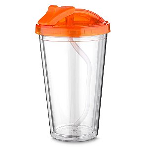 COPO PLASTICO 500ML C/ TAMPA E CANUDO LARANJA CO6021