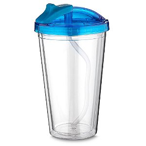 COPO PLASTICO 500ML C/ TAMPA E CANUDO AZUL CO6021