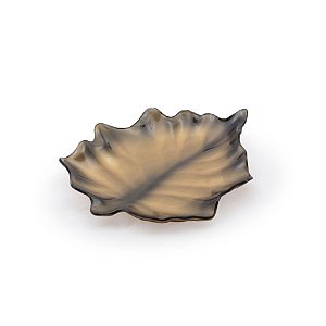 CENTRO DE MESA DE VIDRO - FOLHAS DOURADO/PRETO
