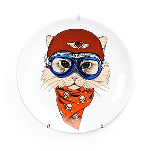 PRATO DE PAREDE PORCELANA 19 CM GATO C/ LENCO