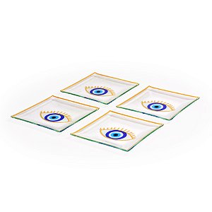 CONJ. 04 ORNAMENTOS DE VIDRO DECORATIVO QUADRADO -