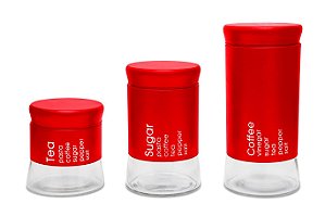 CJ 3 POTES WILL INOX E VIDRO - VERMELHO