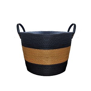 CESTO CORDA DE PAPEL AZUL C/ ALÇA EM COURO SINTÉTICO PHILIPPE - 29X29X23CM