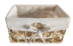 CESTO CORDA DE PAPEL E TECIDO DE ALGODÃO BEGE GUATOS - 26X16X12CM