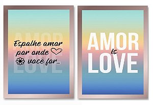 QUADRO DECORATIVO 2 PÇS ROSE GOLD LOVE IS 53x33x3CM