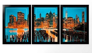 QUADRO DECORATIVO 3 PÇS PRETO CITY 43x33x1CM