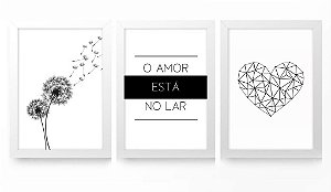 QUADRO DECORATIVO 3 PÇS BRANCO HEART 43x33x1CM