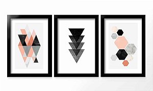 QUADRO DECORATIVO 3 PÇS PRETO SHAPES 43x33x1CM