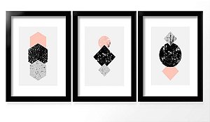 QUADRO DECORATIVO 3 PÇS PRETO ABSTRACT 43x33x1CM