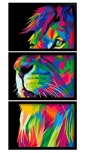 QUADRO DECORATIVO 3 PÇS PRETO LION 43x33x1CM