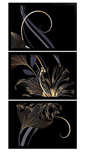 QUADRO DECORATIVO 3 PÇS PRETO HIBISCO 43x33x1CM
