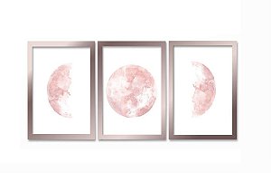 QUADRO DECORATIVO 3 PÇS ROSE GOLD MOON 43x33x1CM