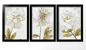 QUADRO DECORATIVO 3 PÇS PRETO FLOWER 43x33x1CM