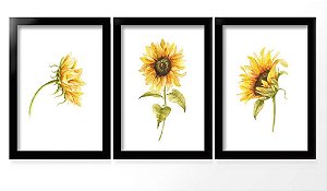 QUADRO DECORATIVO 3 PÇS PRETO SUNFLOWER 43X33X1CM