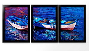 QUADRO DECORATIVO 3 PÇS PRETO BOAT 43X33X1CM