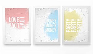 QUADRO DECORATIVO 3 PÇS BRANCO LOVE 43X33X1CM