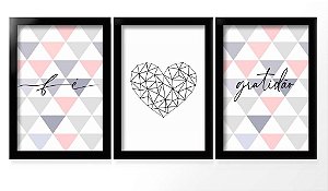 QUADRO DECORATIVO 3 PÇS PRETO GRATIDÃO 43X33X1CM