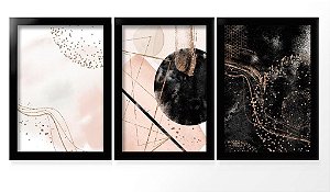 QUADRO DECORATIVO 3 PÇS PRETO ABSTRACT 43X33X1CM