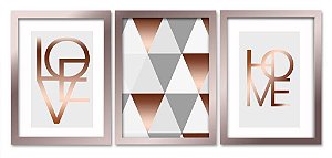 QUADRO DECORATIVO 3 PÇS ROSE GOLD LOHO 43X33X1CM