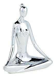 ESCULTURA YOGA PRATA EM PORCELANA
